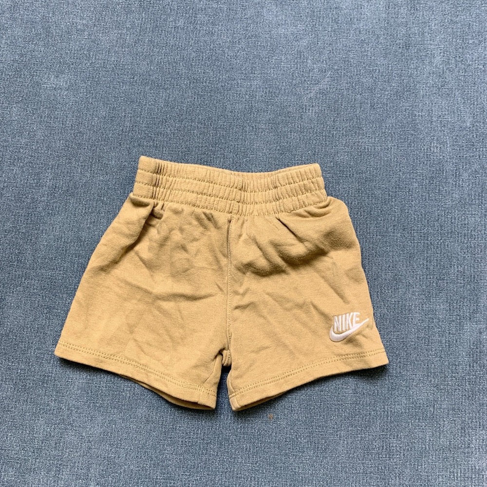 Nike Sweat Shorts Baby Boys 18M Beige Swoosh Logo Casual Summer Elastic Waist